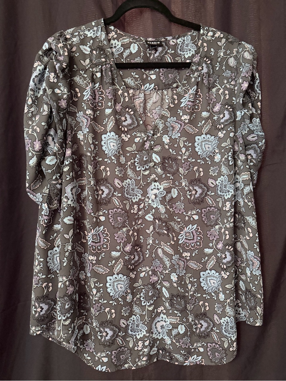 torrid Floral V-Neck Blouse with Pink and Cream Accents